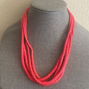 Vintage 90s Coral Red Acrylic 4 Strand Graduated Beaded Necklace